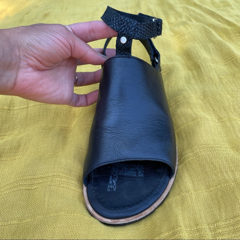 Sorel sandals with snakeskin ankle strap 🐍